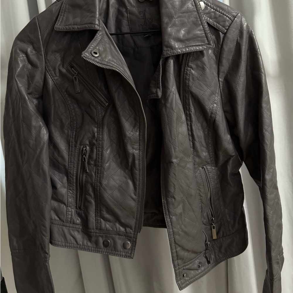 Quilted Vintage Grey Faux Leather Jacket